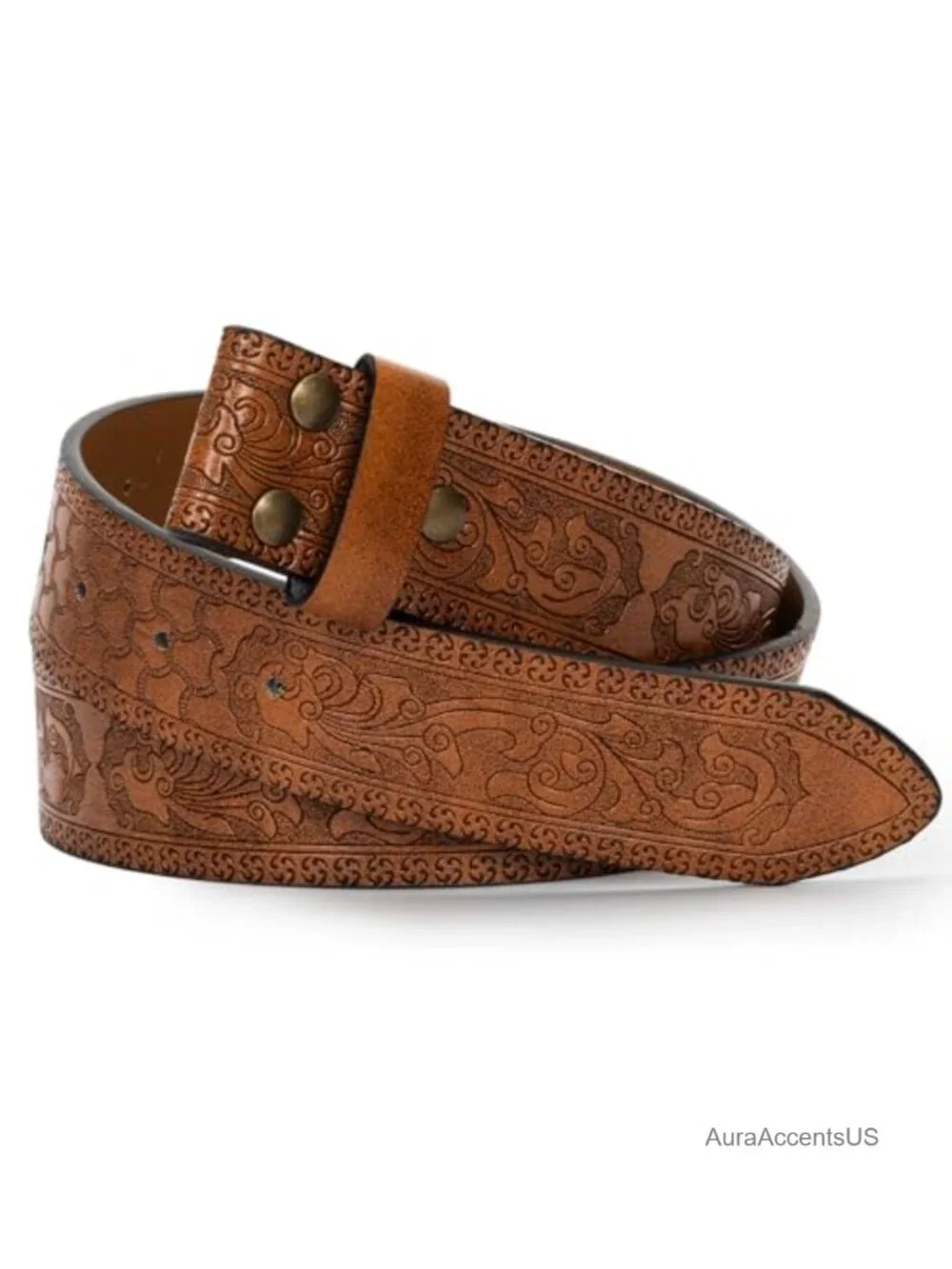 PU Leather Western Cowboy Belt Waist Strap Floral Engraved Adjustable 27-36